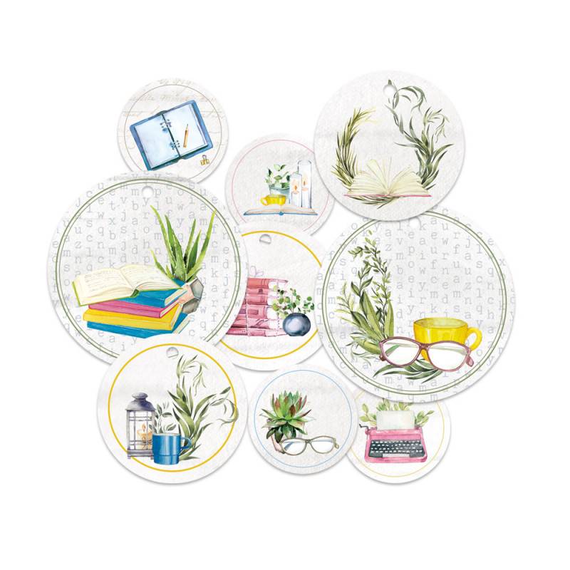 Decorative tags The Garden of Books 01, 9pcs