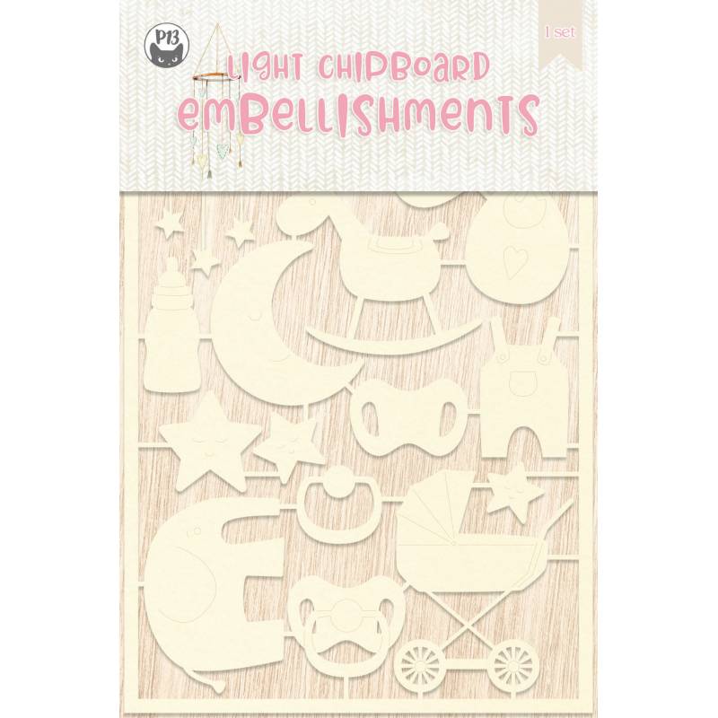 Light chipboard embellishments Baby Joy 03, 16pcs