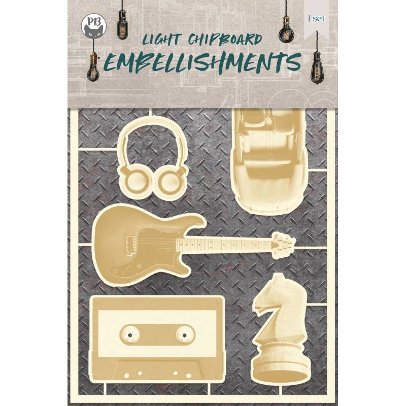 Light chipboard embellishments Free Spirit 02, 6pcs