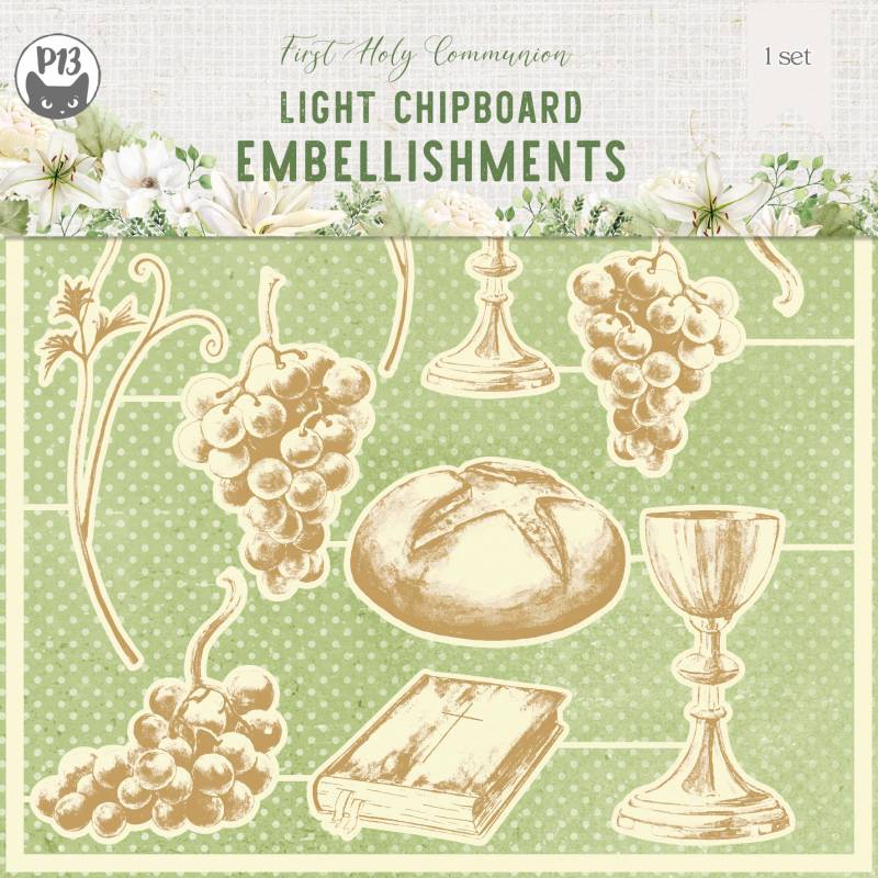 Light chipboard embelishments First Holy Communion, 6x6", 11pcs