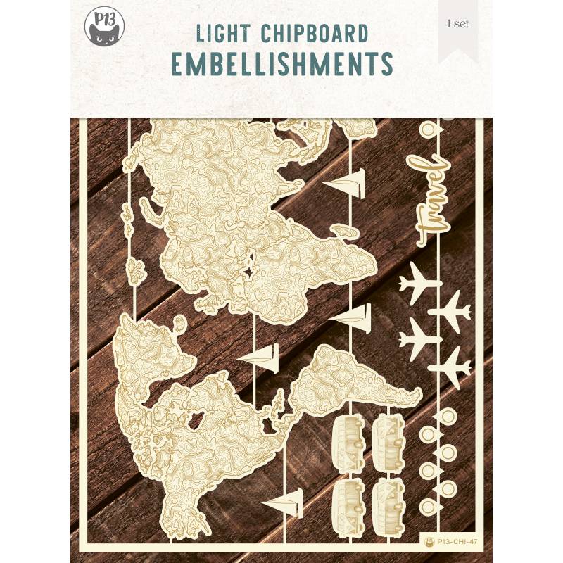 Light chipboard embellishments World map, 6x8", 1set