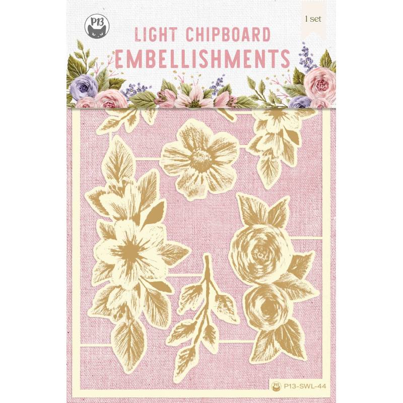 Light chipboard embellishments Stitched with love 01, 8pcs