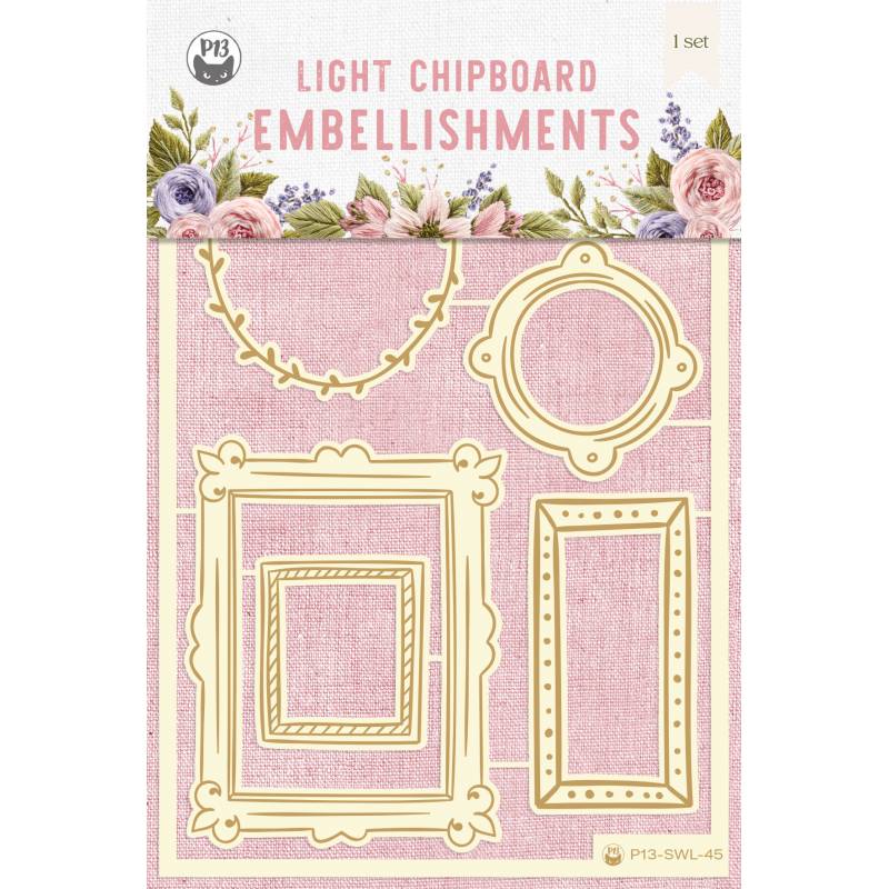Light chipboard embellishments Stitched with love 02, 6pcs