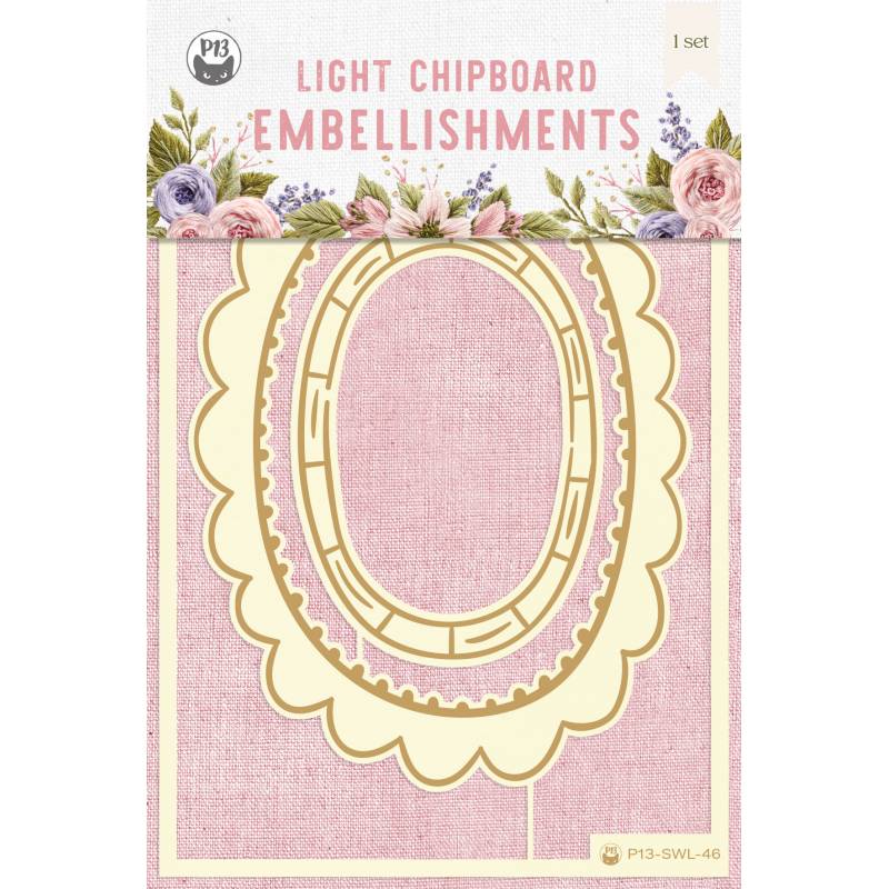 Light chipboard embellishments Stitched with love 03, 2pcs