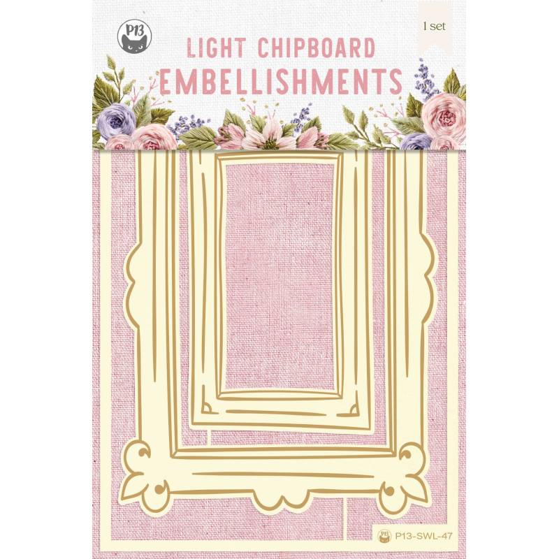 Light chipboard embellishments Stitched with love 04, 2pcs