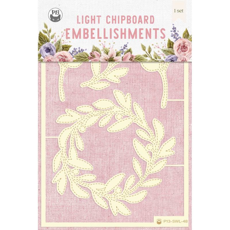 Light chipboard embellishments Stitched with love 05, 4pcs