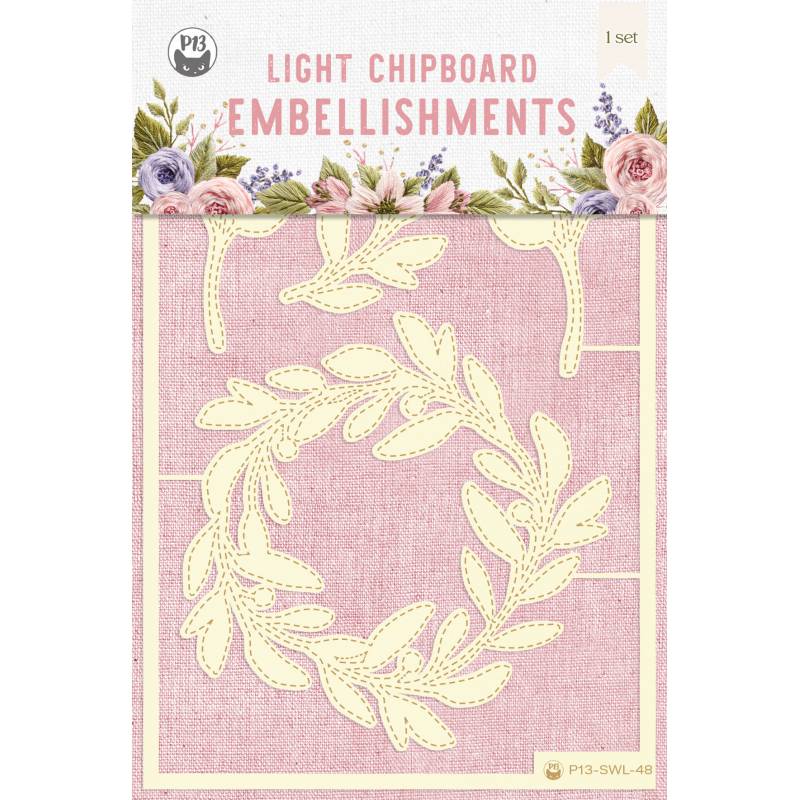 Light chipboard embellishments Stitched with love 05, 4pcs