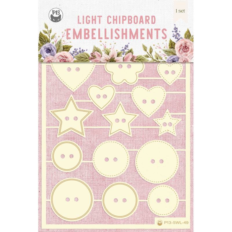 Light chipboard embellishments Stitched with love 06, 17pcs