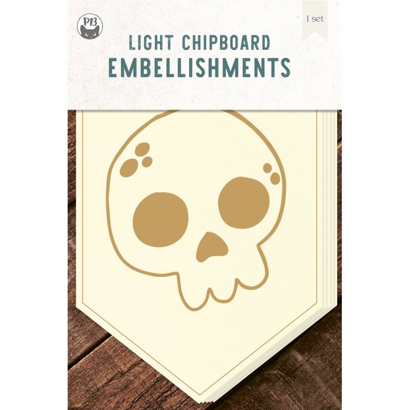 Light chipboard banner Happy Halloween - Skull, 4x6", 5pcs