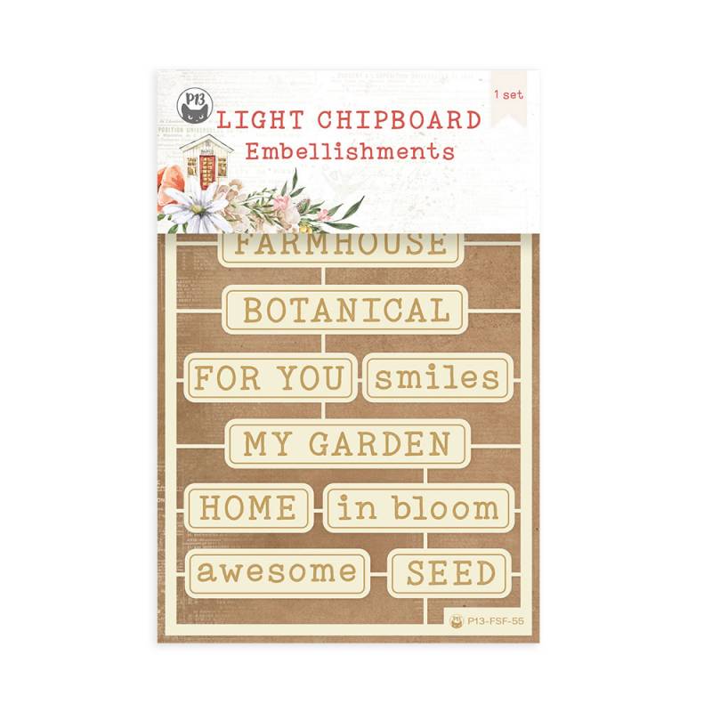 Light chipboard embellishments Farm Sweet Farm 06 ENG, 4x6", 11pcs