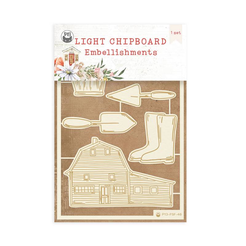 Light chipboard embellishments Farm Sweet Farm 03, 4x6", 6pcs