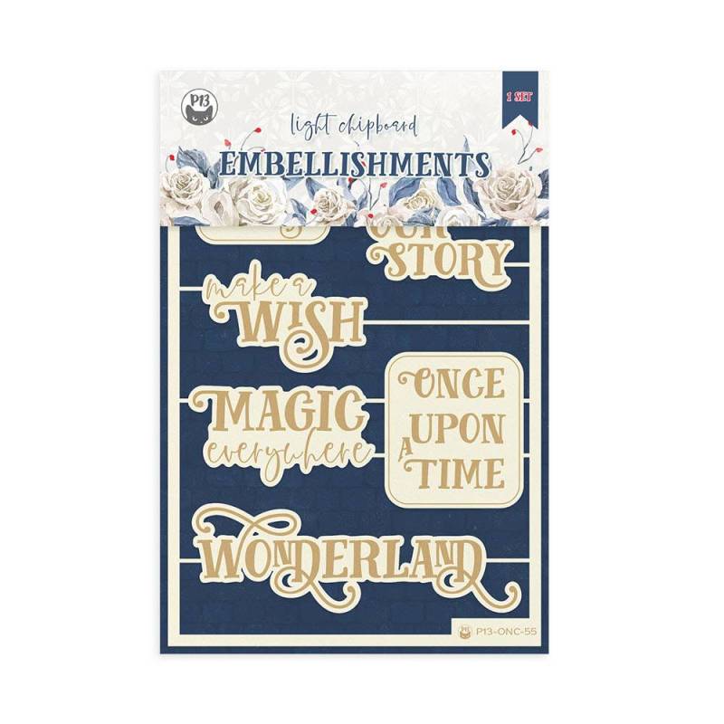 Light chipboard embellishments Once upon a time ENG, 4x6", 7pcs
