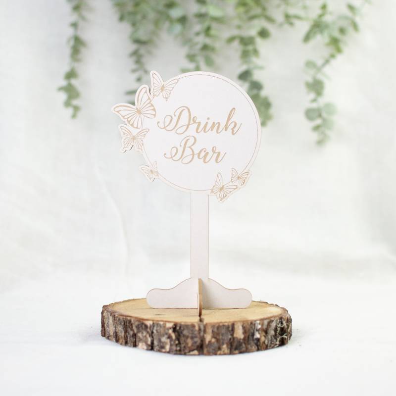 Light chipboard table stand Butterfly kisses - Drink Bar, 1 set, 8 x 4.7”