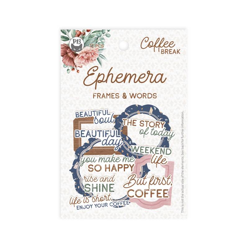 Ephemera set Frames and Words Coffee break, 12pcs