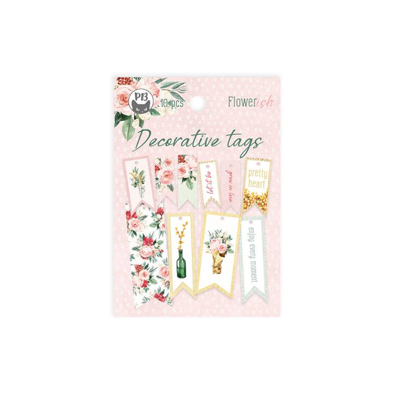 Decorative tags Flowerish 02, 10pcs