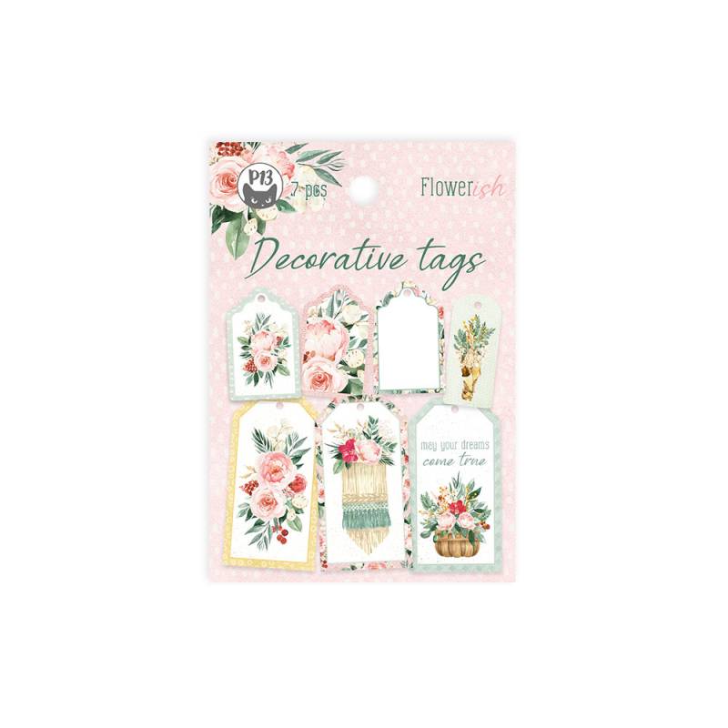 Decorative tags Flowerish 03, 7pcs