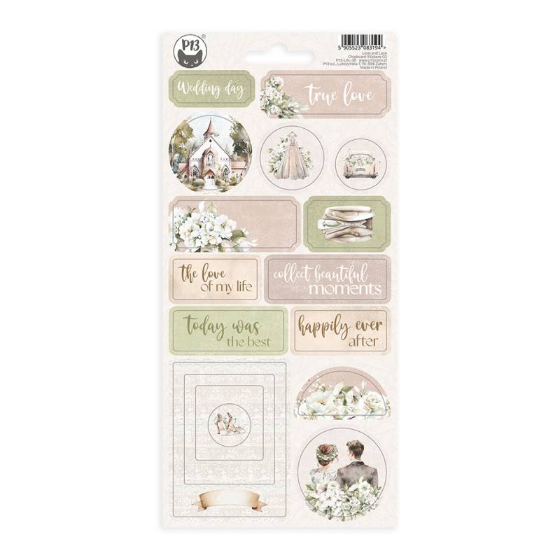 Chipboard sticker sheet Love and lace 02, 10,5 x 22cm